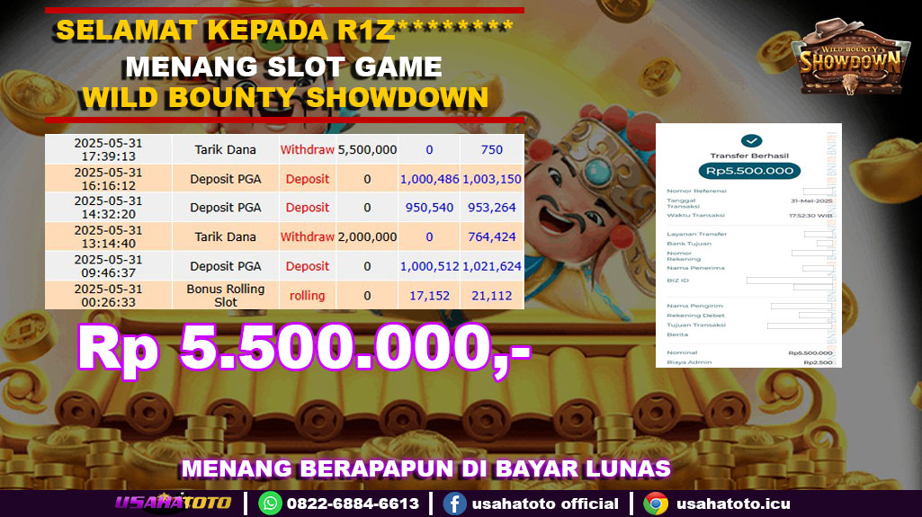 Bukti jp kemenangan slot game wild bounty showdown 31 mei 25