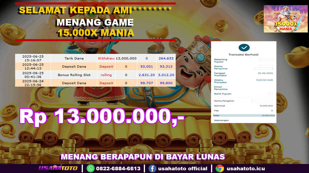 Bukti jp kemenangan game 15.000x mania 25 juni 25