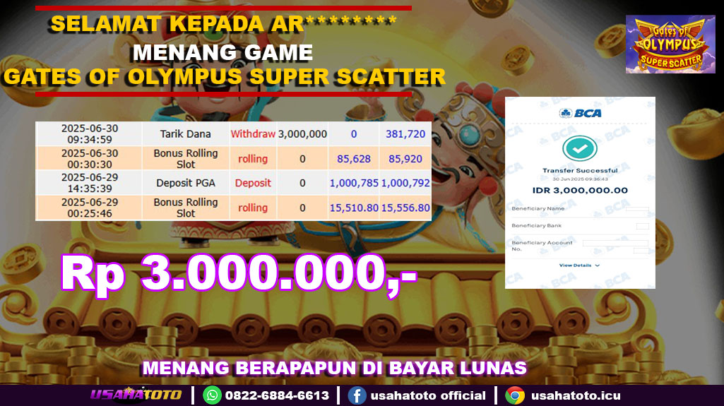 Bukti jp kemenangan game gates of olympus super scatter 30 juni 25