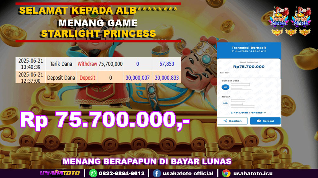 Bukti jp kemenangan slot game starlight princess 21 juni 25