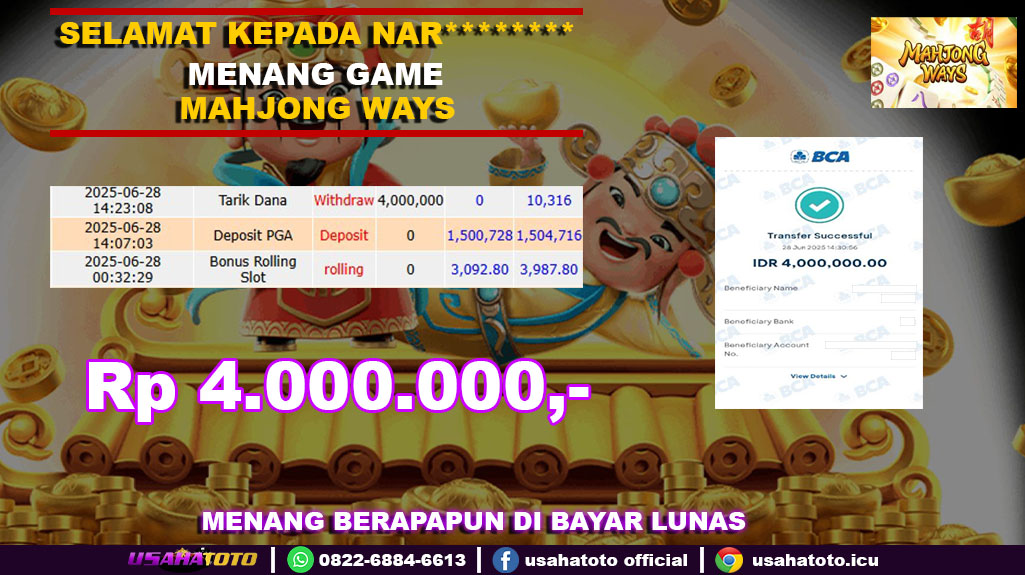 bukti jp kemenangan slot game mahjong ways 28 juni 25