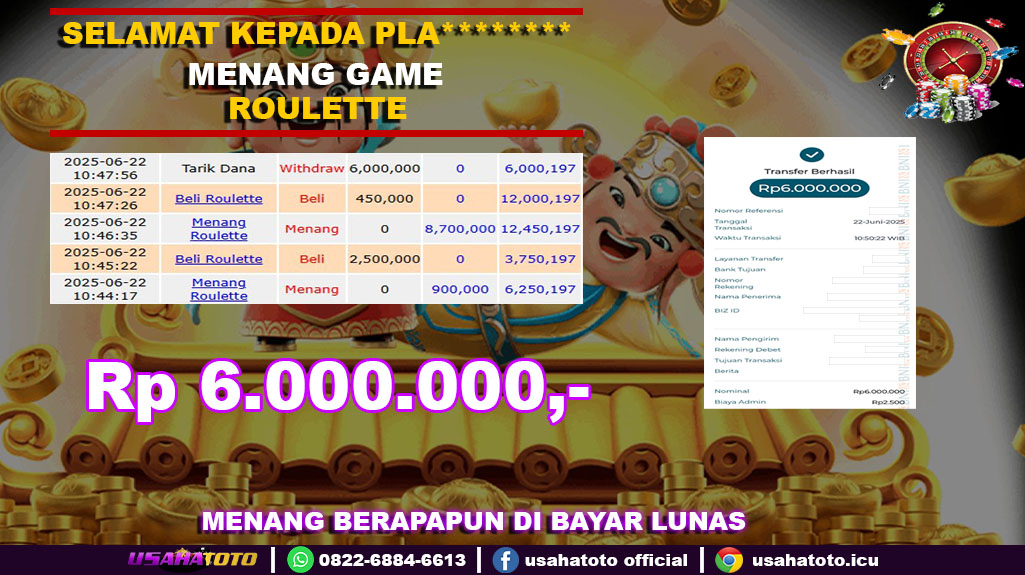 Bukti jp kemenangan game roulete 22 juni 25