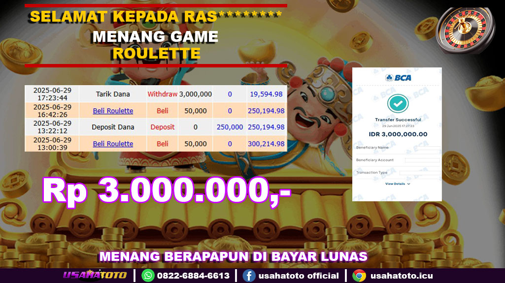 Bukti jp kemenangan game roulette 29 juni 25