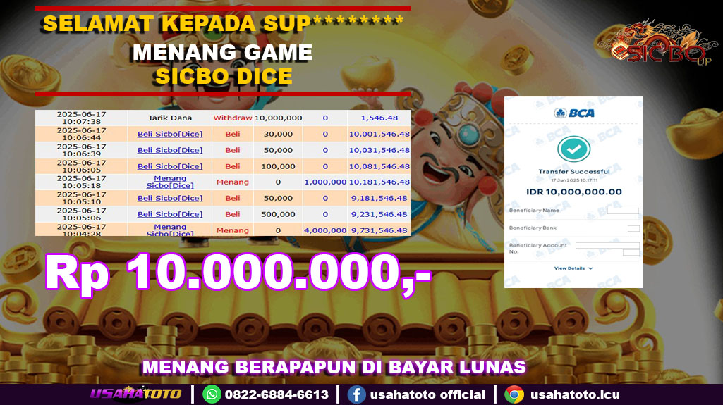 Bukti jp kemenangan game sicbo dice 17 juni 25