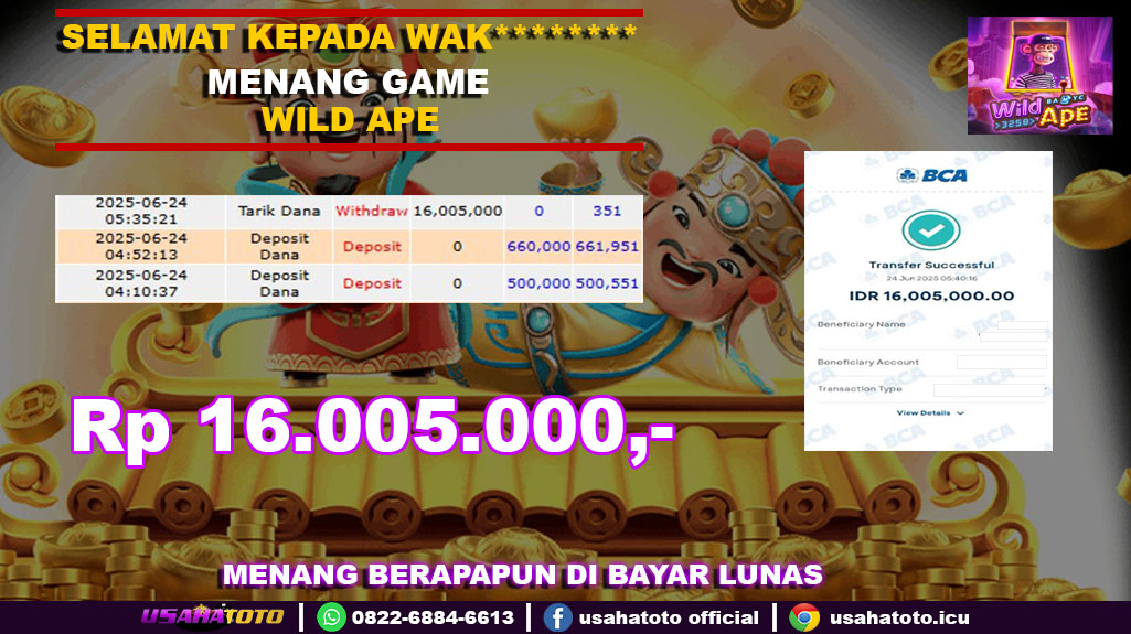 Bukti jp kemenangan slot game wild ape 24 juni 25