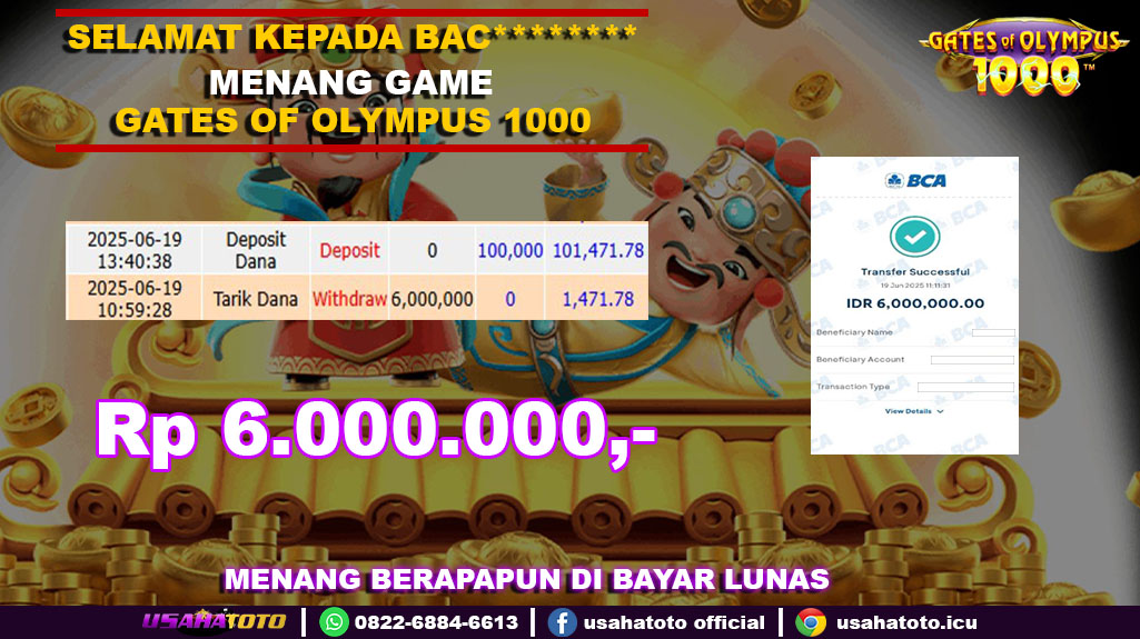Bukti jp kemenangan slot game gates of olympus 1000 19 juni 25