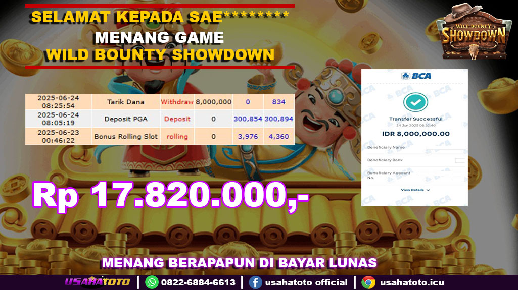 Bukti jp kemenangan slot game wild bounty showdown 24 juni 25