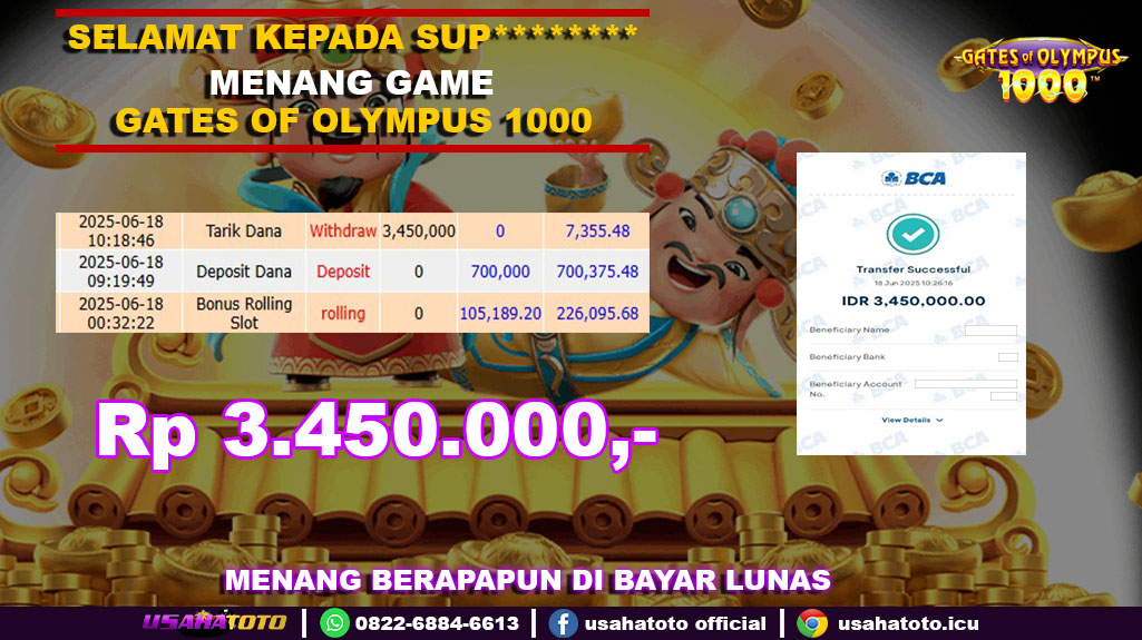 Bukti jp kemenangan slot game gates of olympus 1000 18 juni 25