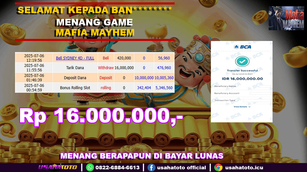 Bukti jp kemenangan slot game mafia mayhen 06 juli 25