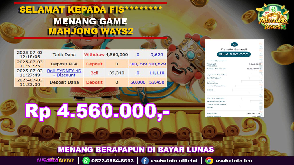 Bukti jp kemenangan slot game mahjong ways2 03 juli 25