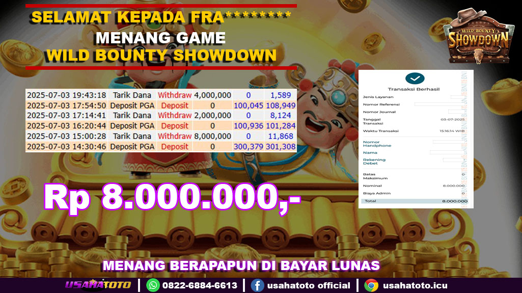 Bukti jp kemenangan slot game wild bounty showdown 03 juli 25