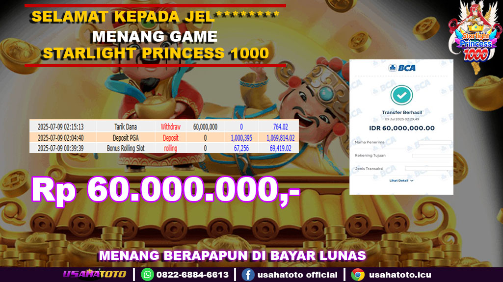 BUKTI JP KEMENANGAN STARLIGHT PRINCESS 1000 09 JULI 25